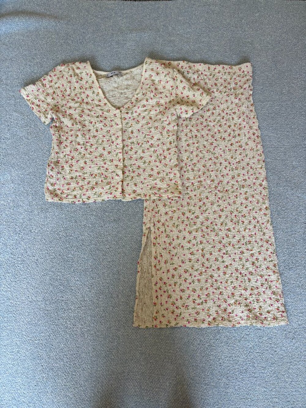 Mango Cream Floral Skirt Set | Size M